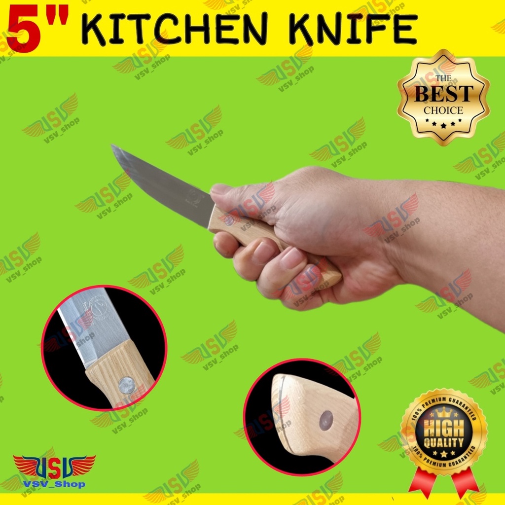 Pisau Dapur Gagang Kayu Premium Kitchen Knife 5&quot; Chef Knife Stainless Steel