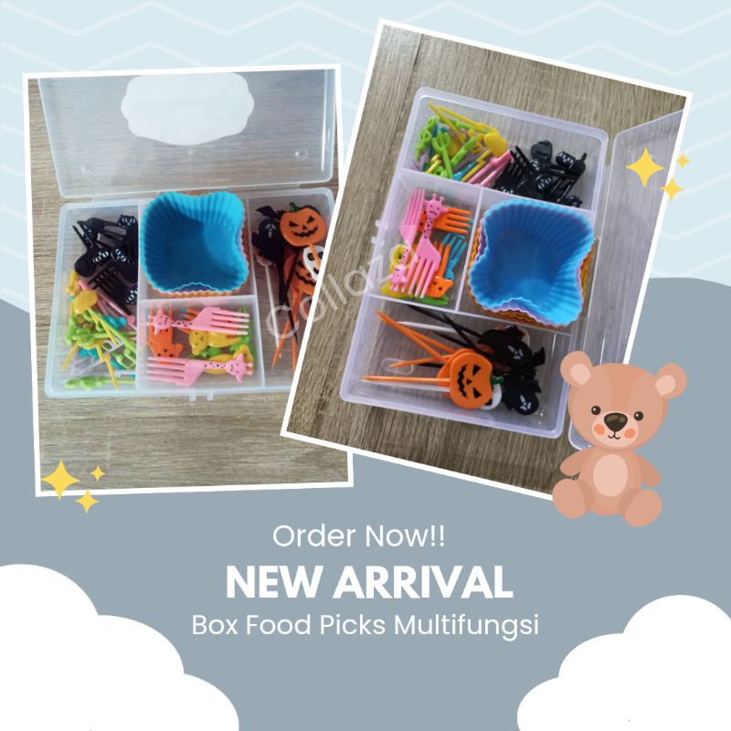 Kotak Penyimpanan Tusukan Bento / Box storage serbaguna 4 sekat / Tempat printilan aksesoris bekal anak / Compartement Case multifungsi / tempat box food pick multifungsi