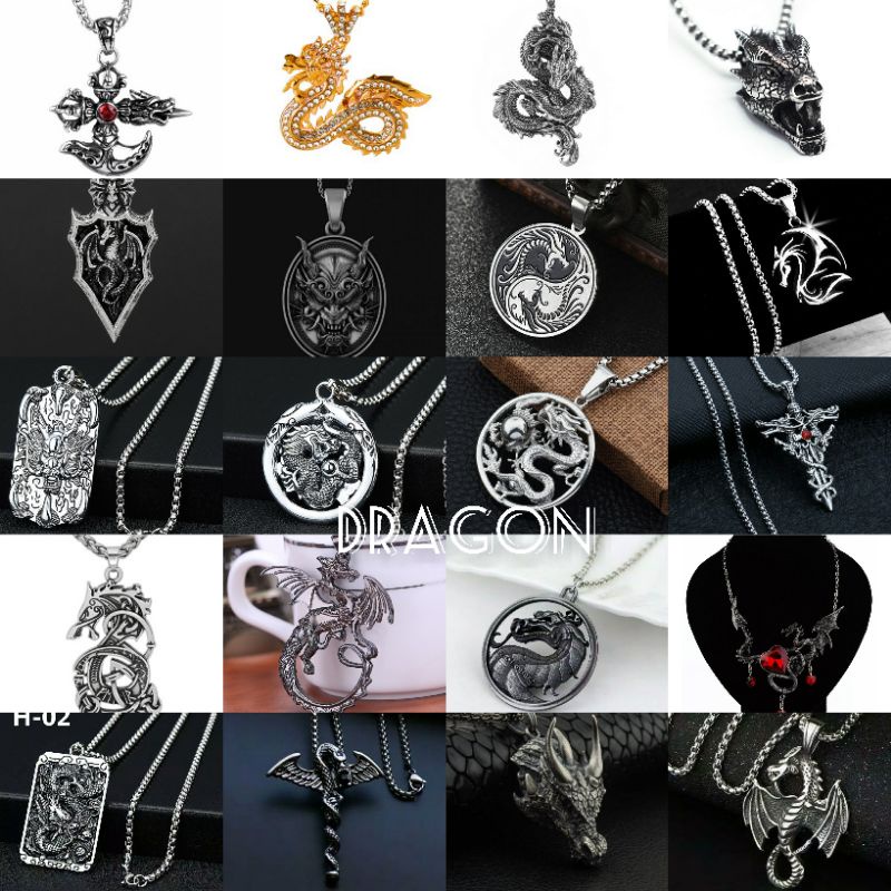 Kalung pria naga punk style men necklace dragon series