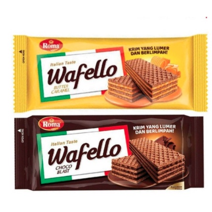 

WAFELLO WAFER CHOCO BLAST 135 GRAM BUTTER CARAMEL 130 gr ROMA MAYORA ITALIAN TASTE PROMO SNACK KILOAN GROSIR