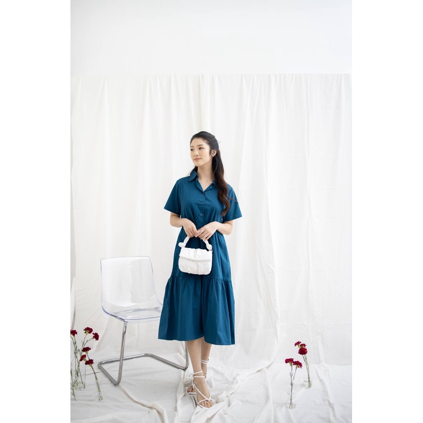 Hazel Dress | Dress Natal Kancing Katun Korea Casual