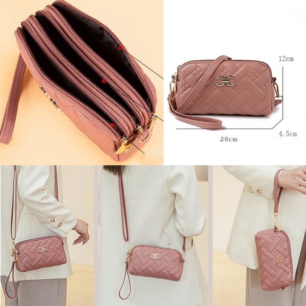 TAS SELEMPANG WANITA IMPORT 3 RESLETING PESTA KULIT PINK HUNATA SLING BAG KOREA KECIL PREMIUM  REMAJA KEKINIAN SIMPLEFASHION BATAM TA686P3 BRANDED CEWEK MURAH LUCU CASUAL