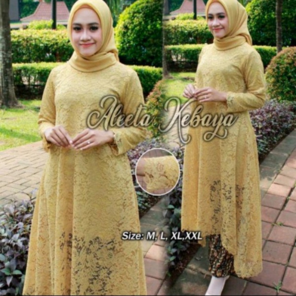 Unik setelan kebaya brokat long tunik semi gamis/kebaya umbrella/kebaya - gold atasan saja Limited