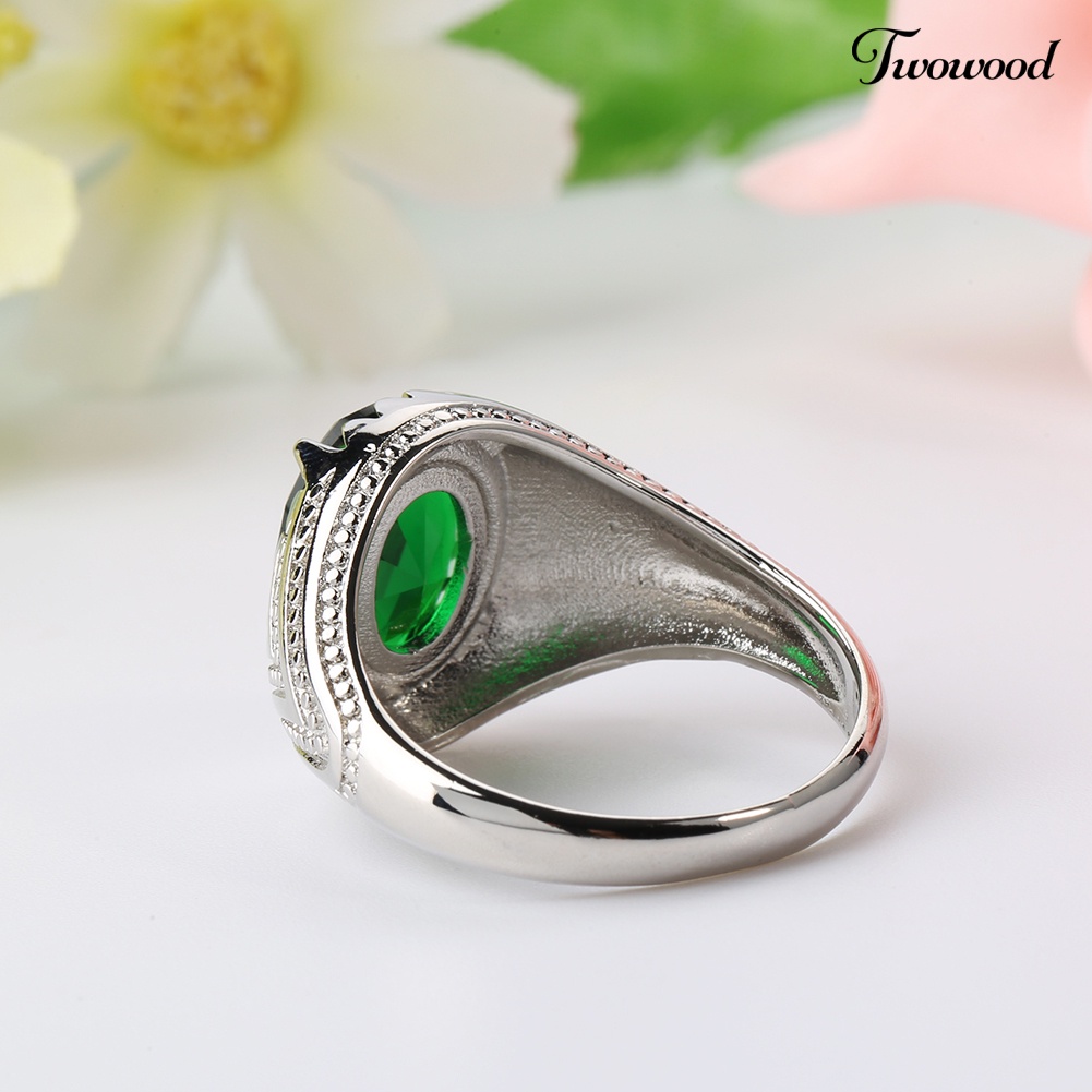 Cincin Jari Bentuk Oval Emerald Hijau Bahan Alloy Untuk Pria