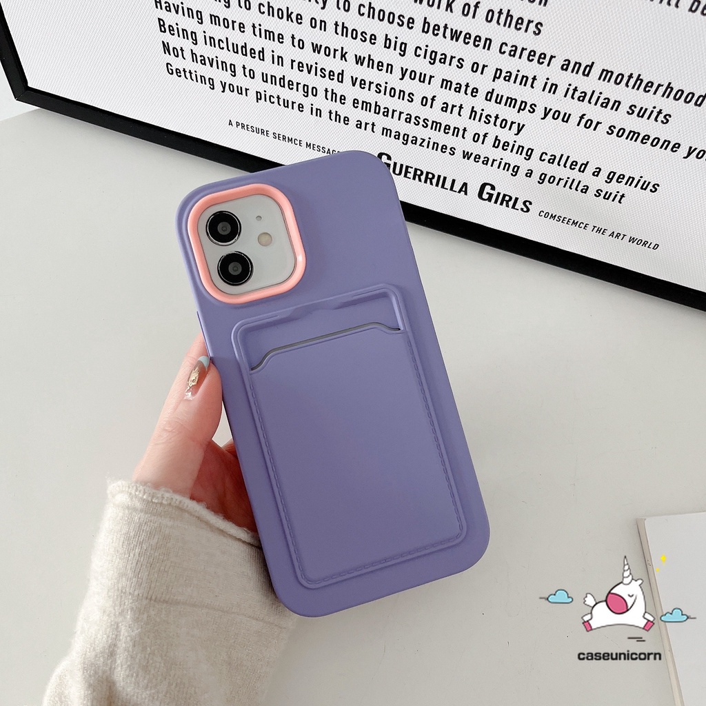 3in1 Soft Case Silikon Warna Permen Macaron + Slot Kartu Untuk iPhone 11 12 13 14 Pro MAX 6 6S 7 8 Plus XR X XS MAX SE 2020