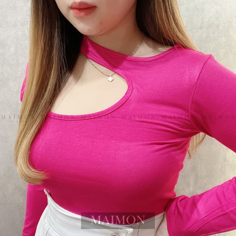 Long Sleeve Asymmetric Cut Out Top | Atasan Spandex Wanita Korean Fashion | Maimon Grosir