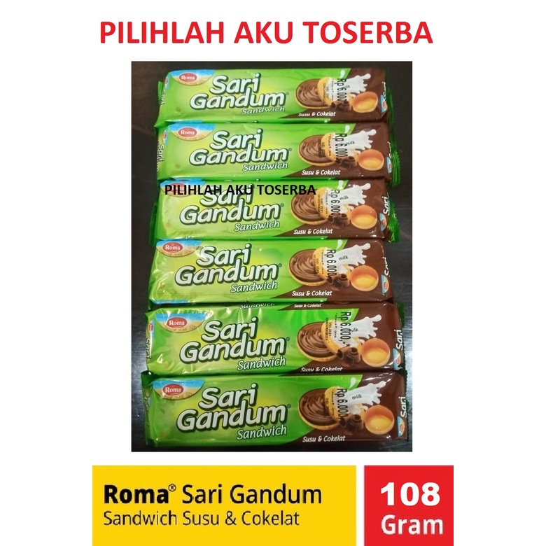 Roma Sari Gandum Sandwich Susu &amp; Cokelat 108 gr - ( HARGA PAKET ISI 6 PCS )