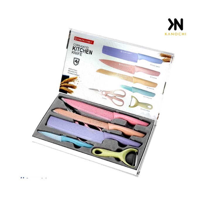 Pisau dapur jerami set 6 in 1 pisau keramik warna warni