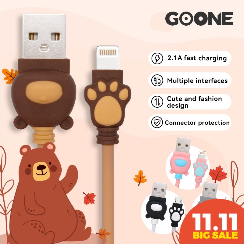 GOONE Kabel Charger Bear Paw Type-C Micro USB iPhone Lighting Quick Charging Tahan Lama Anti Kusut