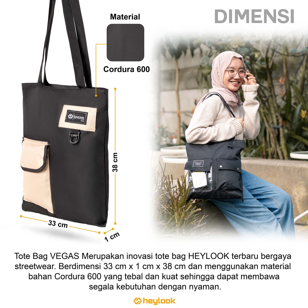 HEYLOOK Project -Tote Bag VEGAS Tas Selempang Multifungsi Pria Tas Kuliah Wanita