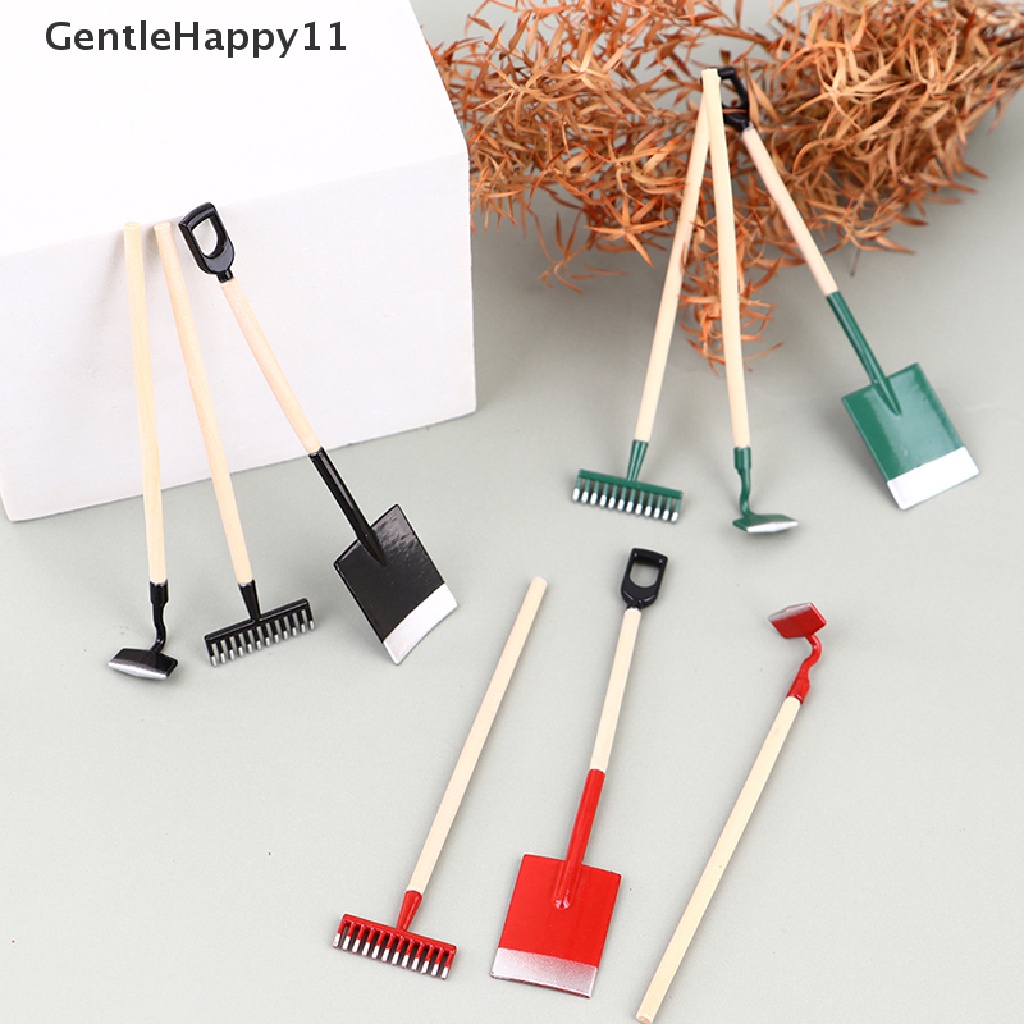 GentleHappy 3Pcs 1:12 Dollhouse Miniatures Gardening Shovel Rake Hoes Farm Tool Doll Decor id