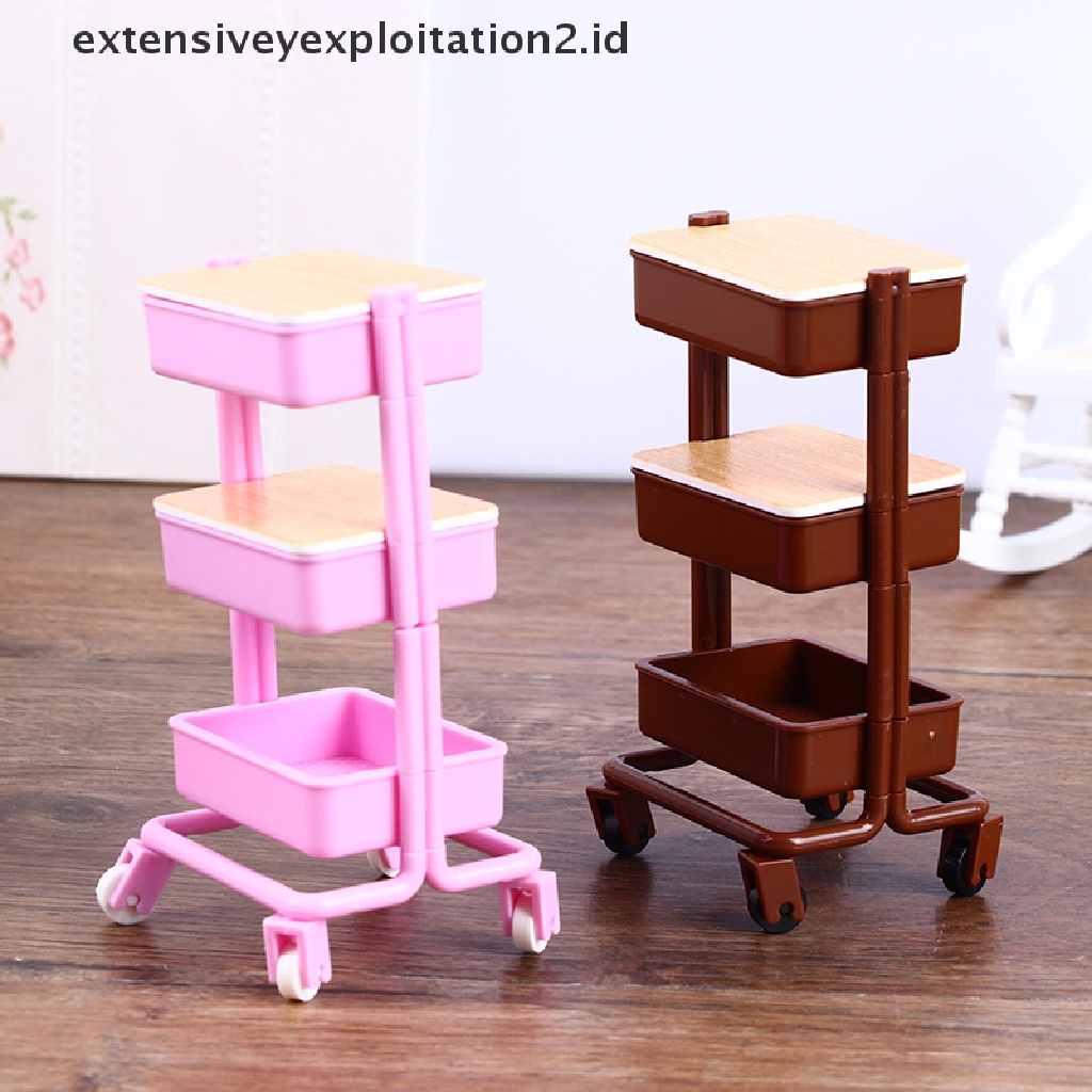 Mainan Miniatur Trolley Makan Dengan Roda Untuk Dekorasi Rumah Boneka 1: 12