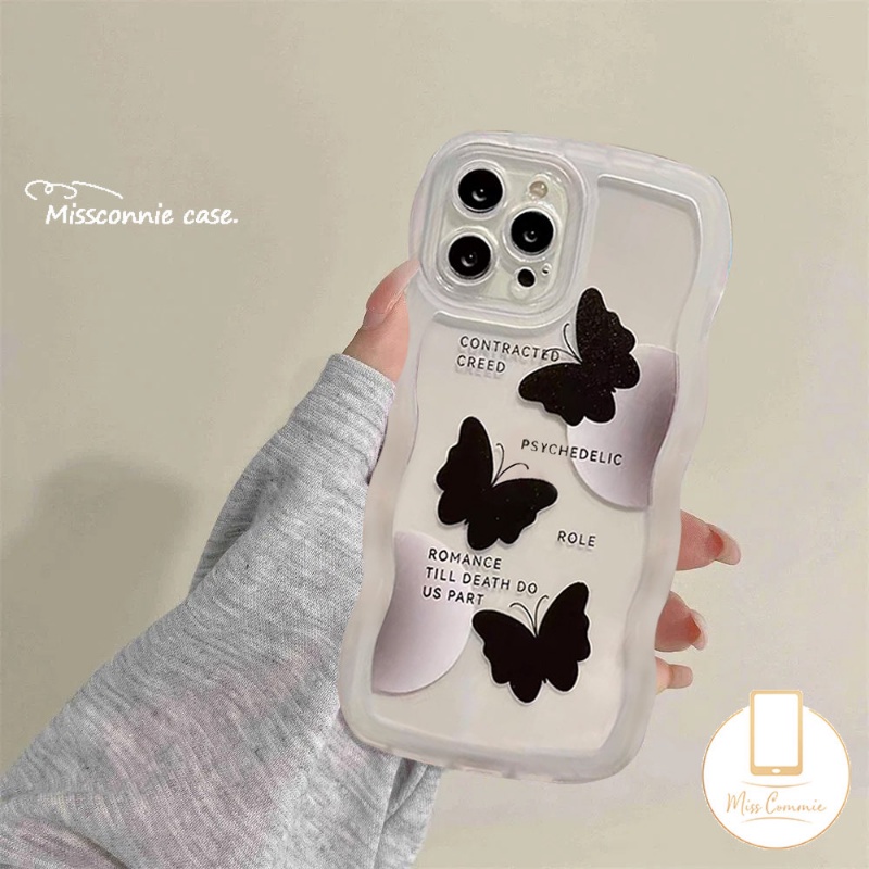 Soft Case TPU Motif Kupu-Kupu Hitam Untuk IPhone 11 7Plus 6Plus 13 12 14 Pro Max XR X XS Max 7 8 6 6s 14 Plus SE 2020