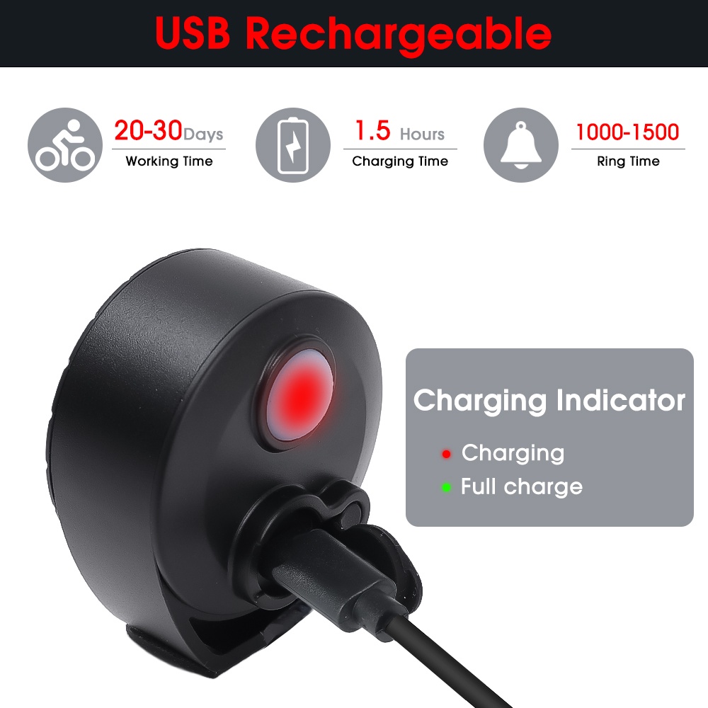 Bel Sepeda Elektrik 5 Mode Volume Adjustable Anti Air Tenaga Baterai USB Rechargeable