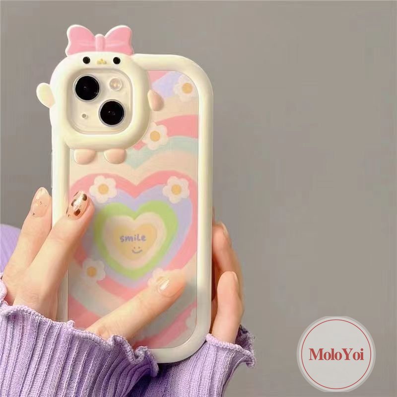 Soft Case Desain Hati 3D Pita Monster Kecil Untuk iPhone 7 8 6 6s 14 Plus XR 13 12 11 Pro Max 7Plus X XS Max SE 2020 11Pro Max