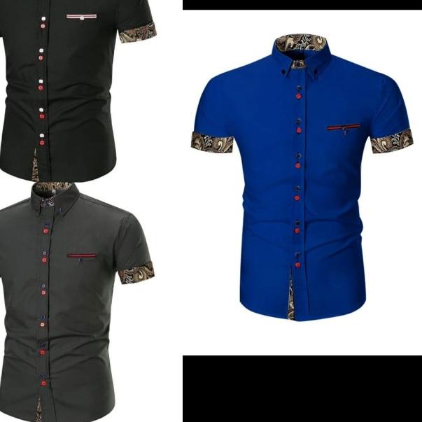 (Asgard) Kemeja Pria Cowok Lengan Pendek Kombinasi Batik/Hem Cowok - Cream, Standart