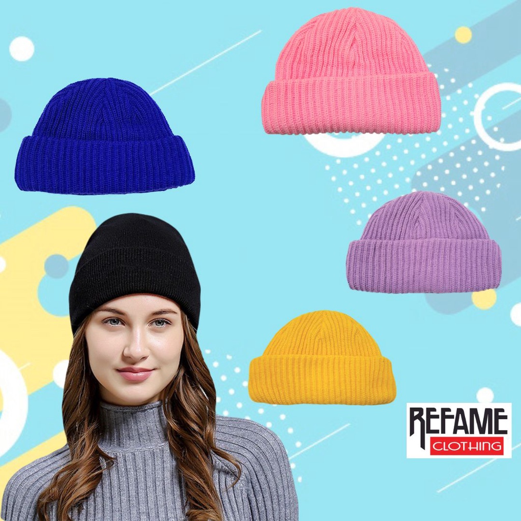 Topi Kupluk Rajut Short Beanie Hat Model Polos Pria Wanita Ukuran Dewasa Bahan Acrilic Tebal