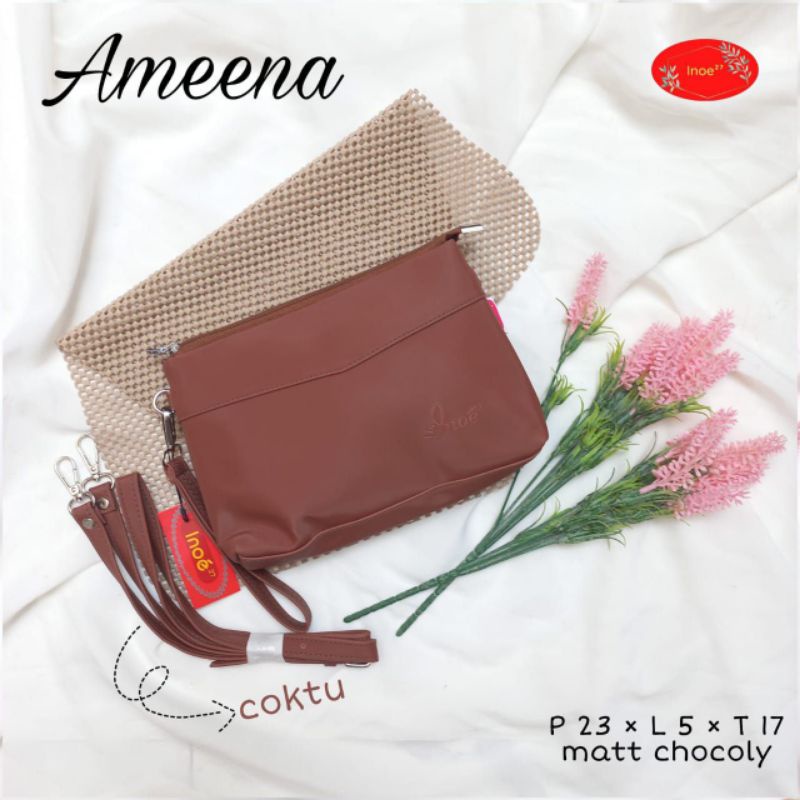 TAS AMEENA BAG BY INOE BAHAN CHOCOLY ANTI AIR WATERPROOF SELEMPANG TALI PANJANG PENUTUP RESLETING PREMIUM