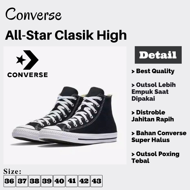 (TERMURAH) SEPATU CONVERSE ALL STAR HIGH BLACK WHITE SEPATU SEKOLAH PRIA WANITA