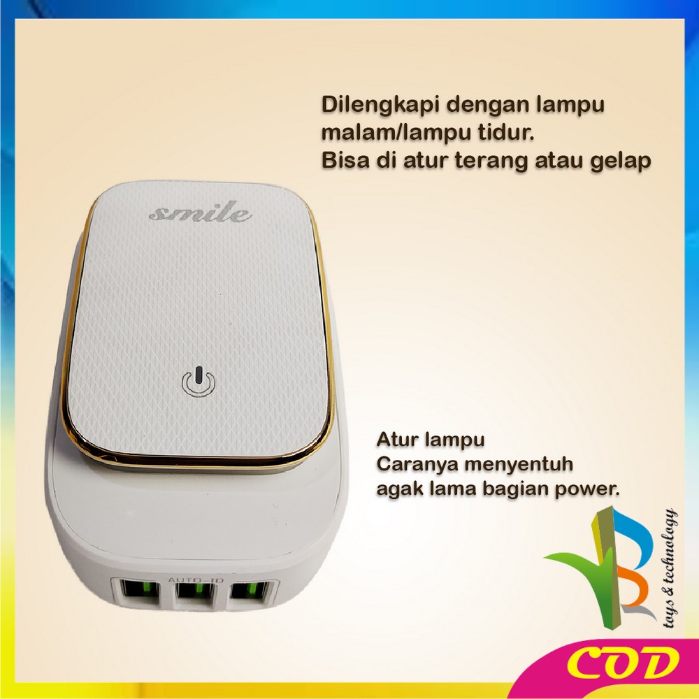 RB-C464 Charger 3 USB Pengisi daya USB Lampu Led Tidur Adaptor Charger Lampu LED Hemat Energi