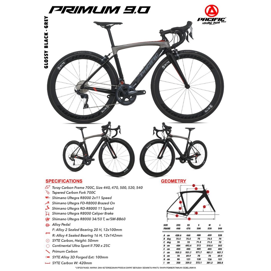 Sepeda Balap Roadbike Pacific PRIMUM 9.0 Carbon Shimano Ultegra 22 Speed