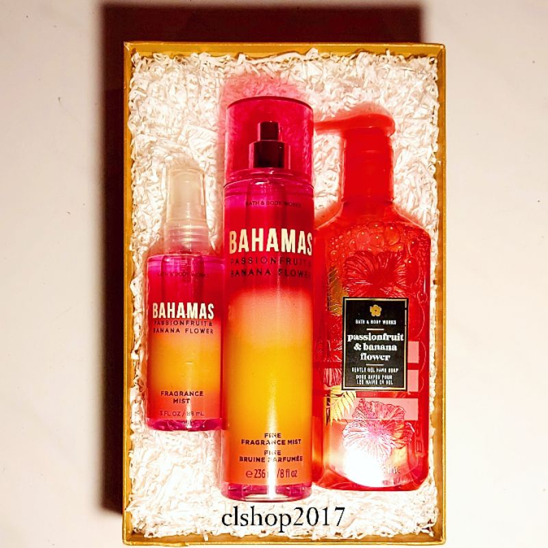 BBW BAHAMAS - PASSIONFRUIT &amp; BANANA FLOWER  GIFT SET PAKET BATH &amp; BODY WORKS