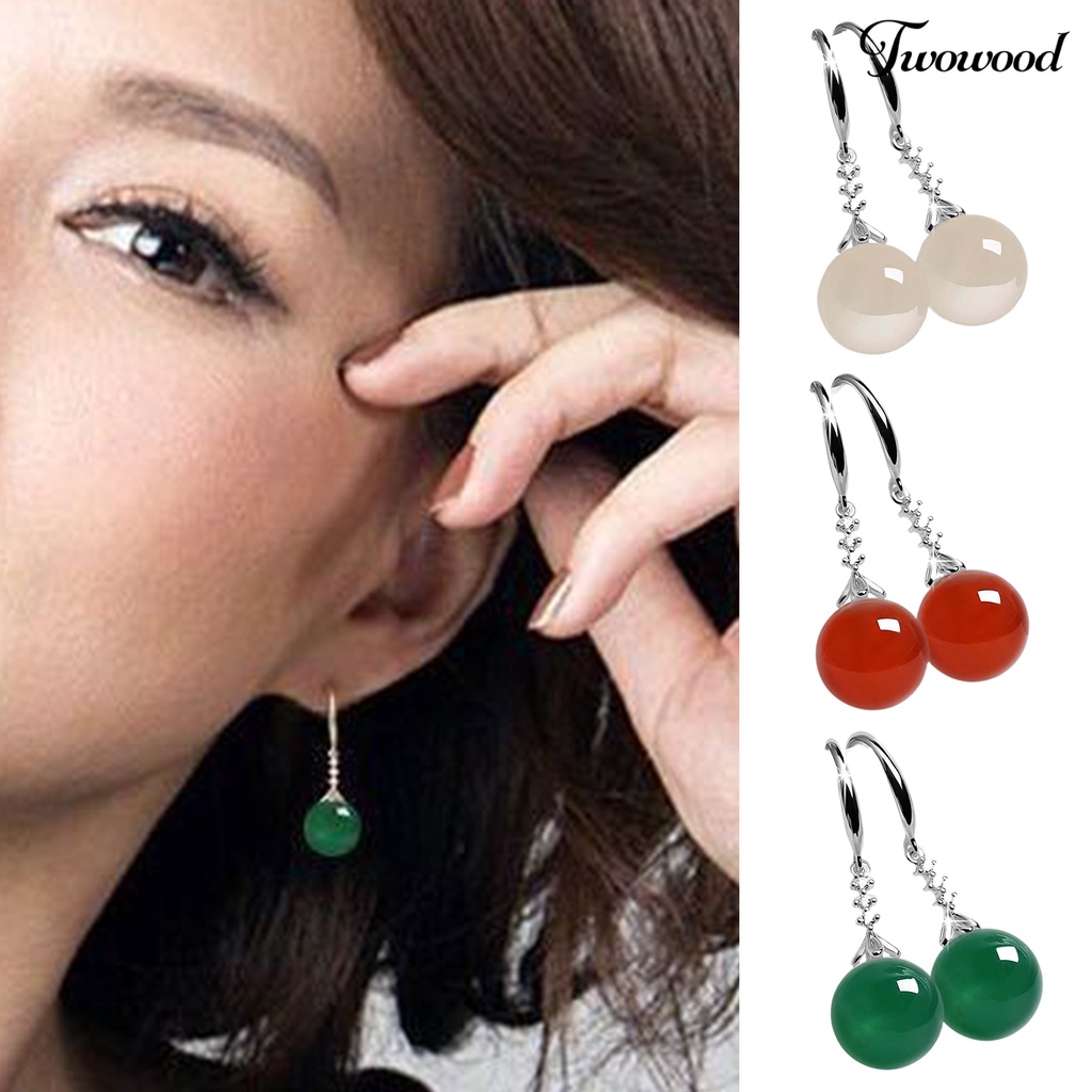 1 Pasang Anting Kait Batu Akik Berkilau Untuk Fashion