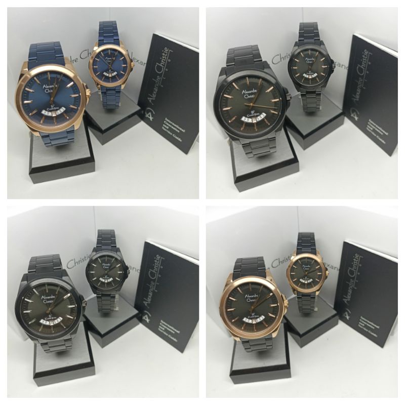 Jam Tangan Couple Alexandre Christie 8676 AC8676 AC Couple Tali Besi / Stainless steel