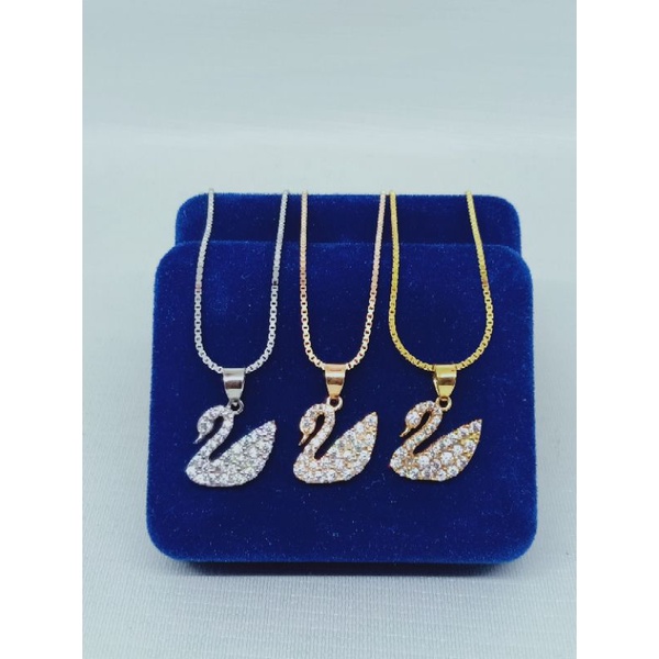 Kalung itali kaca + liontin swan mp full/kalung perak asli silver 925 lapis emas/ kalung fashion wanita terbaru