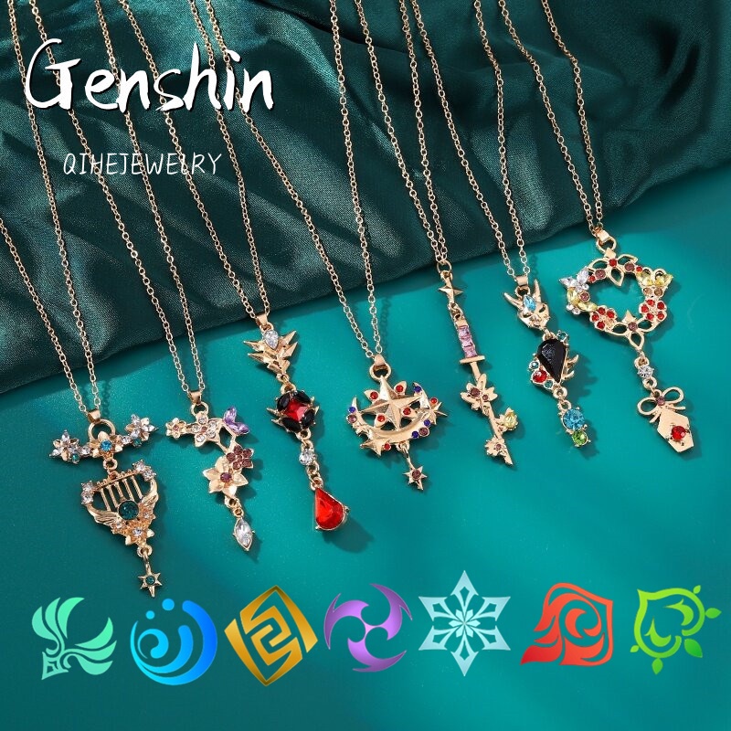 Kalung Rantai Dengan Liontin Seri Game Genshin Element Untuk Wanita