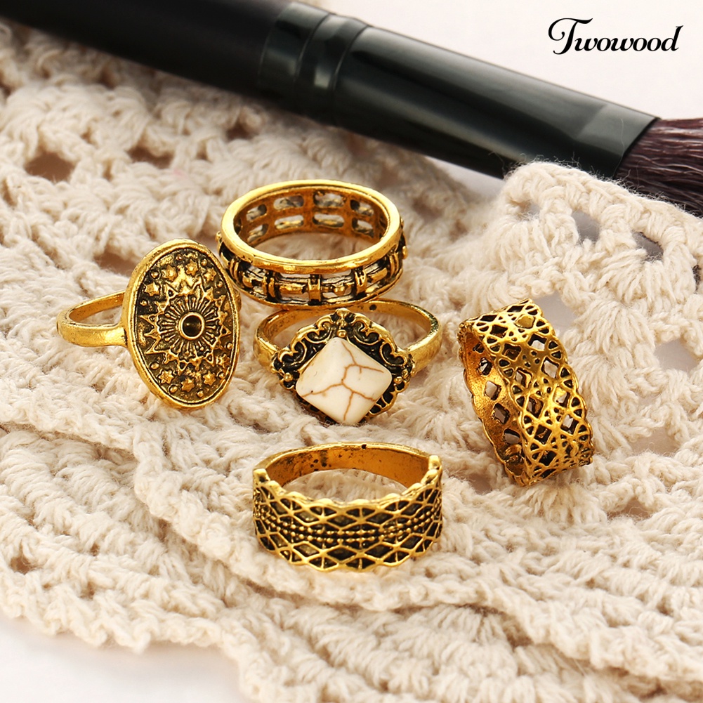 5pcs / Set Cincin Knuckle Midi Warna Emas Gaya Vintage Untuk Wanita