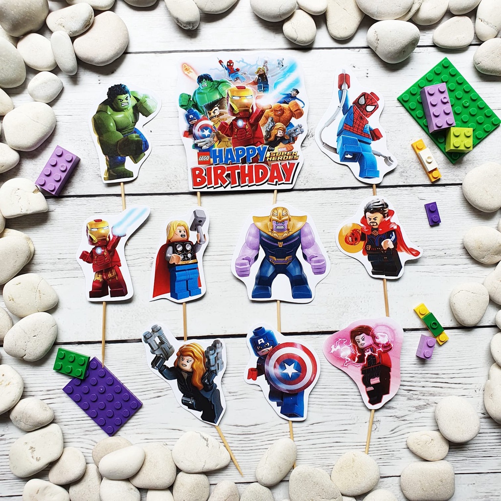 Lego Marvel Superheroes Avengers Birthday Cake Topper Cupcake Pudding Hiasan Kue Tumpeng Hampers 1 s
