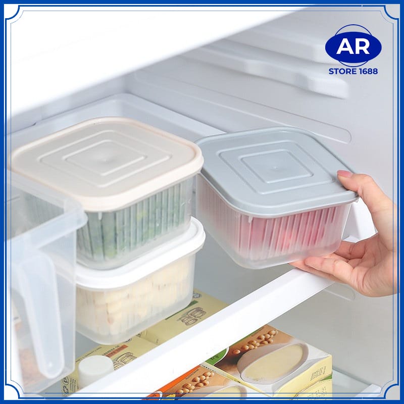 Tempat Penyimpanan Cabai Bawang Dengan Saringan SEGI 4 Pengering Sayuran Saringan Serbaguna Kotak Tiris Buah Kulkas Multifungsi-[AR STORE1688]