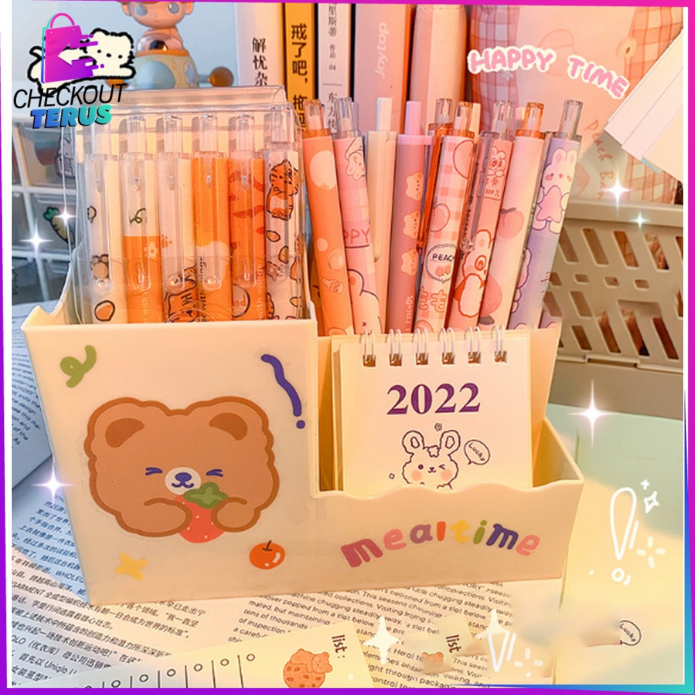 CT A43 Pulpen Mekanik Pen Gel 6PCS Motif Cartoon Pena Alat Tulis Kantor Stationary Bolpoint Anak Sekolah