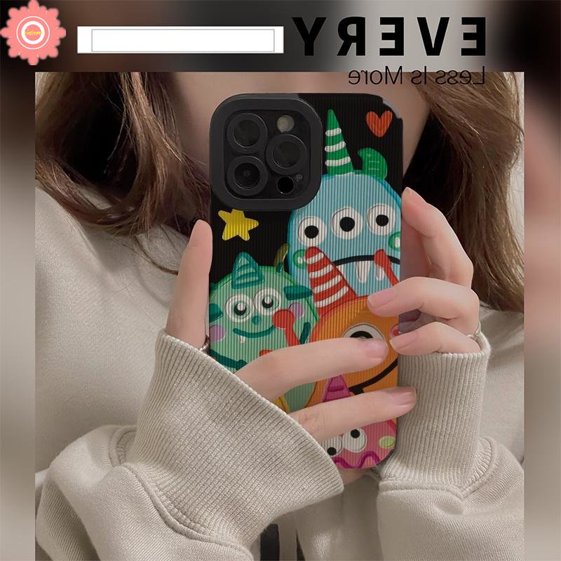 Soft Case Silikon Tekstur Kulit Motif Kartun Monster Kecil Untuk iPhone 7 8 Plus 11 14 13 12 Pro Max XR X XS Max 13 14 Pro Max