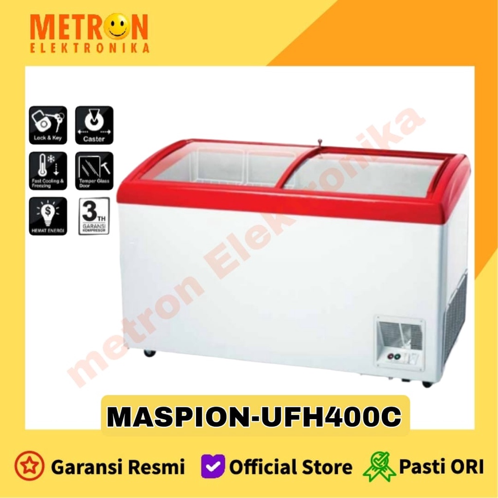 MASPION UFH 400 C FREEZER BOX SLIDING GLASS PINTU KACA 400 LITER / UFH400C