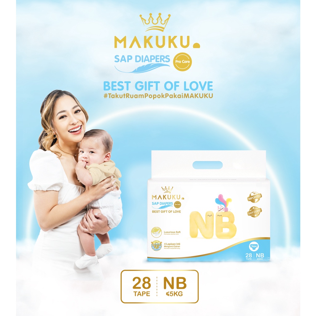 [Baby Friendly] MAKUKU SAP DIAPERS PROCARE TAPE NB28 / POPOK PREMIUM mencegah ruam nyaman untuk bayi