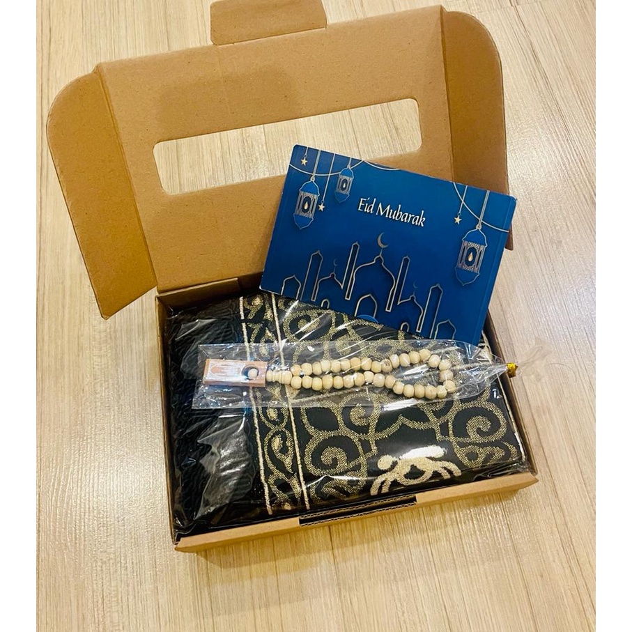 Paket Souvenir Sajadah Chenille Kiswah Tasbih Hadiah Kado Box Hampers