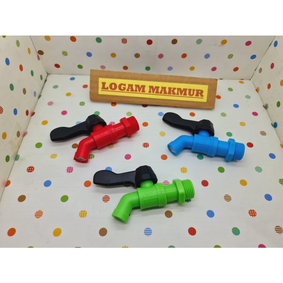 KRAN AIR PLASTIK GAGANG PANJANG 1/2" - WARNA WARNI