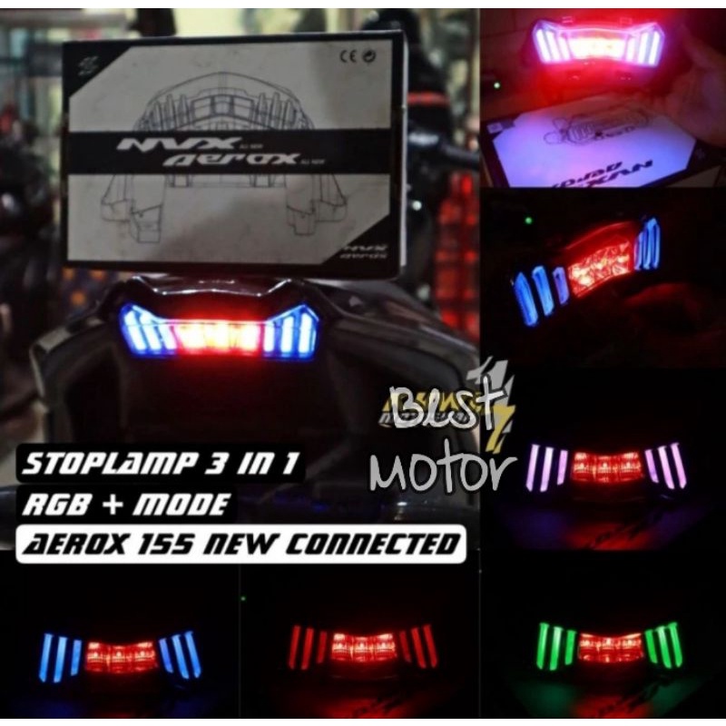 Stoplamp Yamaha Aerox 155 New Connected Lampu Stop Belakang LED Aerox New 7warna plus magnet