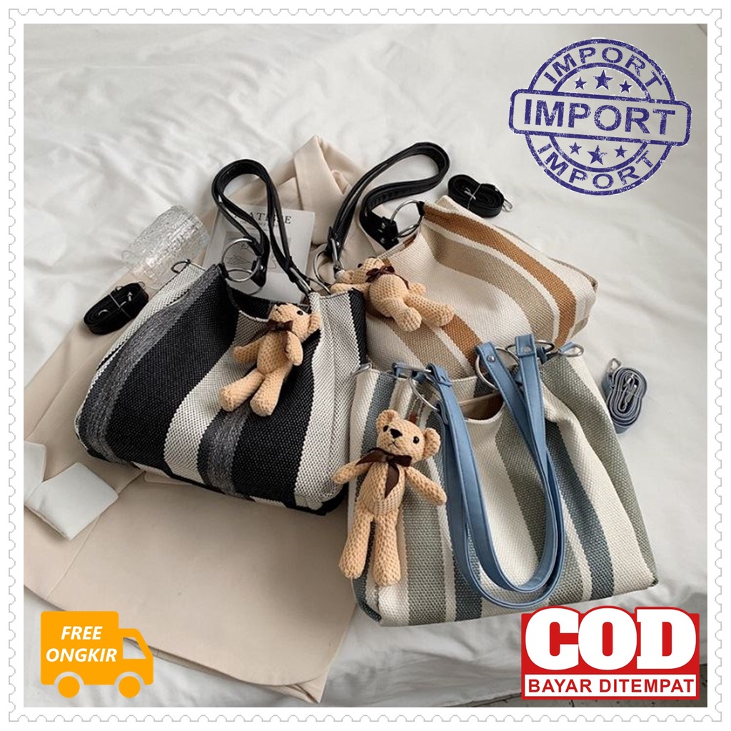 TAS BAHU WANITA VB3403 TAS IMPORT TOTEBAG BESAR KASUAL TAS FASHION SIMPEL BAHAN KAIN TEBAL GRATIS GA