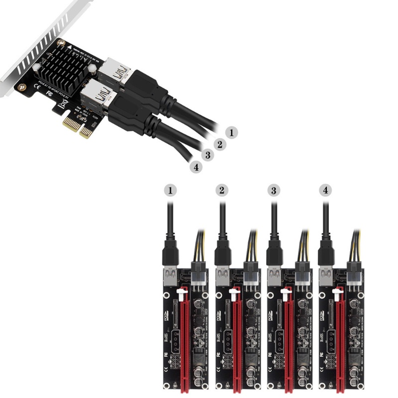 Btsg PCI-Express 1X 1sampai4 Kartu Naik Tambang PCI-E X1 4xport PCI-E+Setengah/Full Baffle