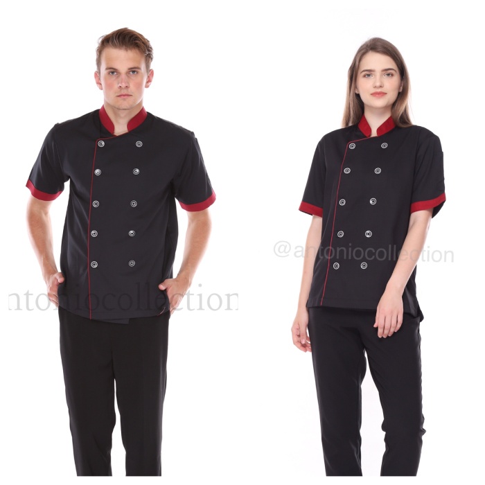 Baju Koki / Chef Hitam Dove List Merah Maroon