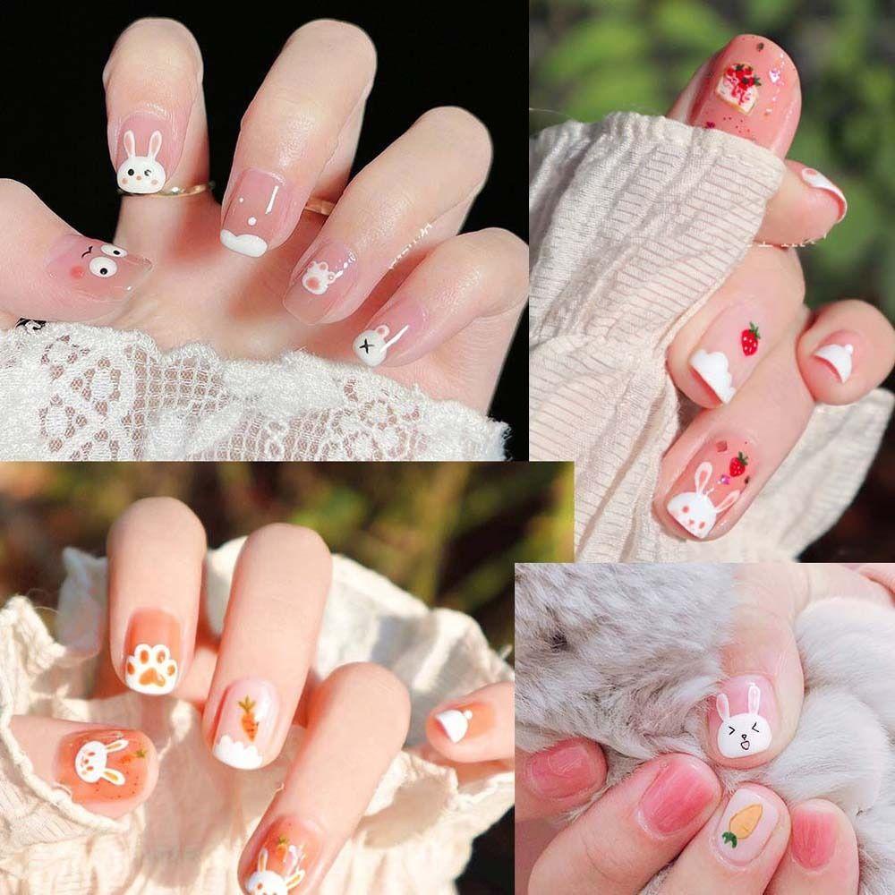 AUGUSTINA Stiker Kuku Kelinci Agustina Lucu Fashion Wortel Cinta Hati Tahun Kelinci Nail Art Dekorasi