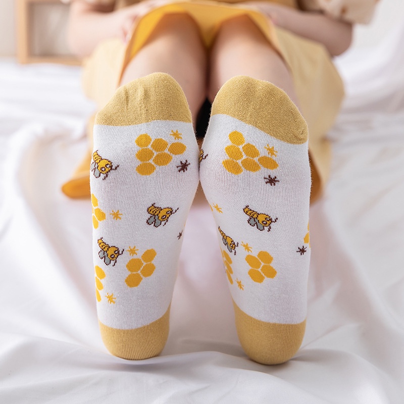 WJ1484 Kaos Kaki Lebah Pendek Semata Kaki / Kaos Kaki Honey Bee Short Ankle Socks