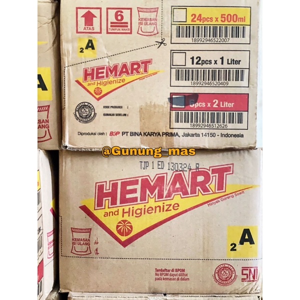 Minyak Goreng Hemart 2 Liter Dus Isi 6