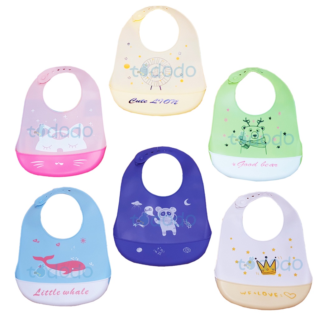 Baby Bib / Celemek Makan Bayi / Slaber Silikon Tododo Anak Bibs Karet Baby Burb Apron Silicone Anti Air