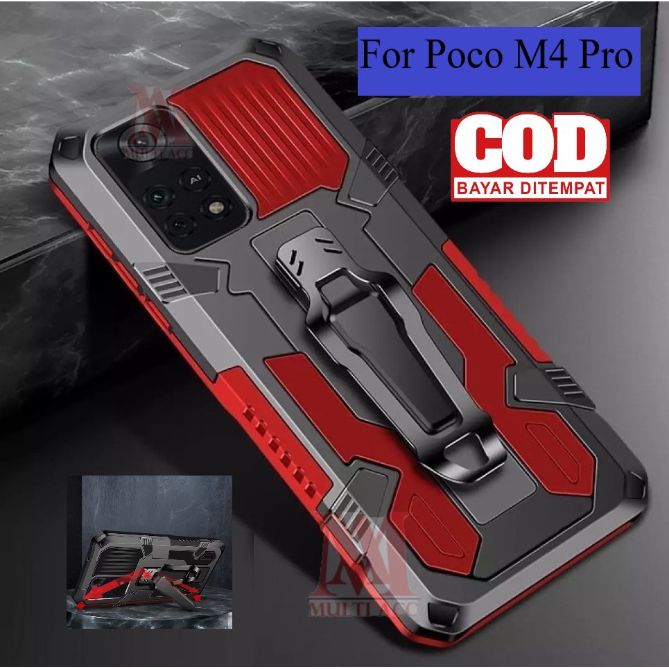 POCO M4 PRO Case Standing Back Klip Hard Case Robot Clip Case Rugged Armor Hard POCO M4 PRO