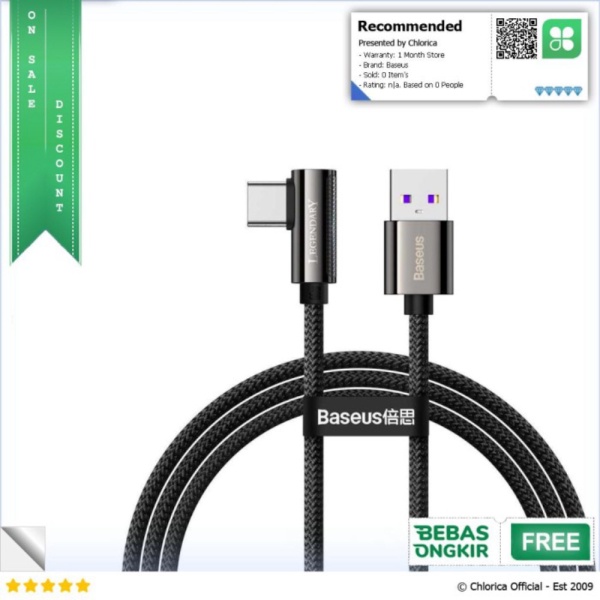 Jual Baseus Legend Series Kabel Charger USB Type C L Shape 66W - CATCS-B01 - Hitam  100 CM Baseus Di
