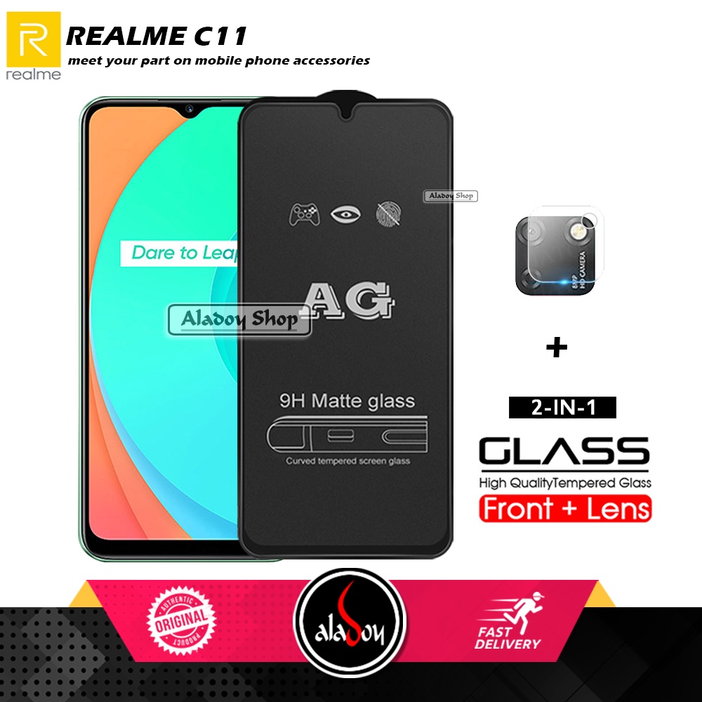 Realme C11 PAKET 2IN1 Tempered Glass Matte Anti Glare Full Layar dan Tempered Glass Kamera